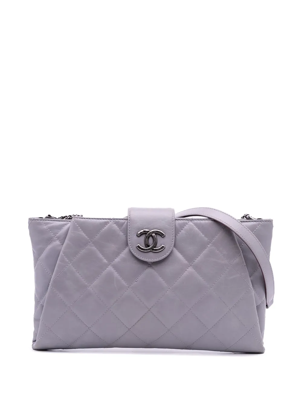 CHANEL Pre-Owned 2014-2015 Quilted Glazed Calfskin Coco Pleats Chain Clutch crossbody bag | Purple | Image 1