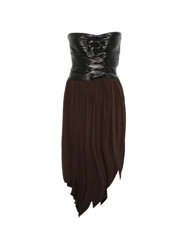 brown leather pleated dress Kit & Sky BROWN Women's Faux-Leather Puff-Sleeve Pleated Dress, US X-Small