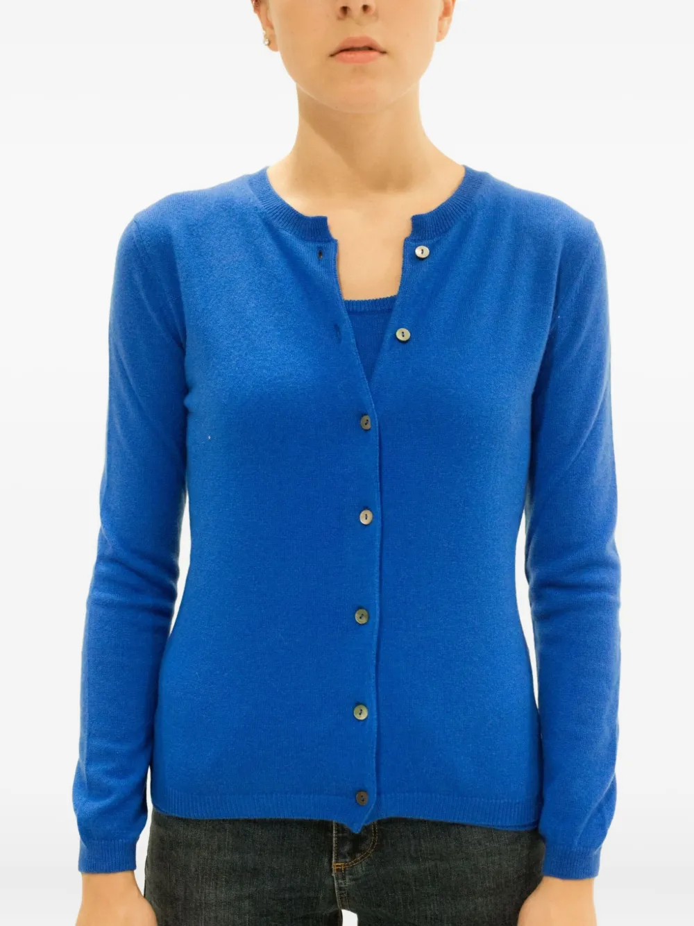 La Rose Buttoned Cashmere Cardigan In Blue