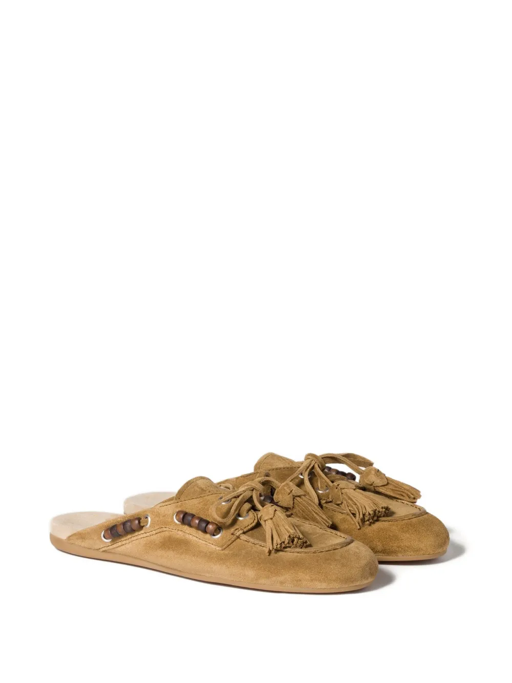 Miu beaded tassel flat mules Brown