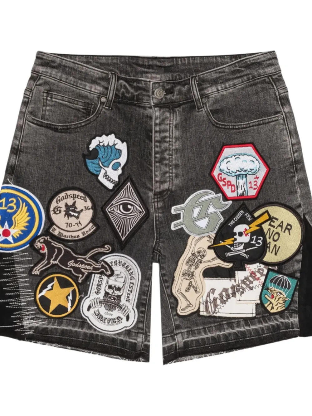 GODSPEED V2 patchwork denim shorts - Grijs