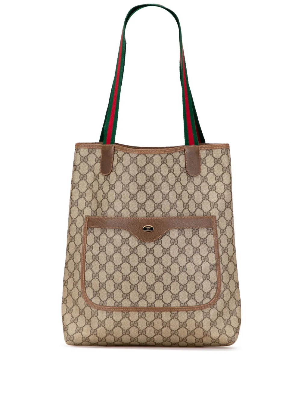 Pre-owned Gucci 20th Century Gg Supreme Web Tote Bag In Brown