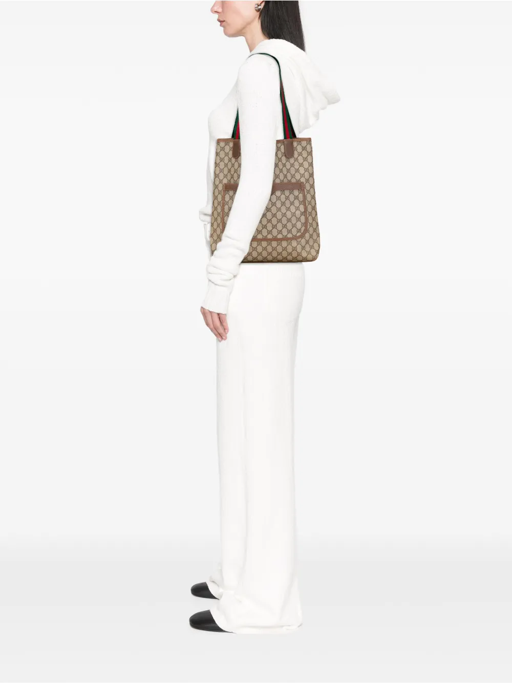 Pre-owned Gucci 20th Century Gg Supreme Web Tote Bag In Brown