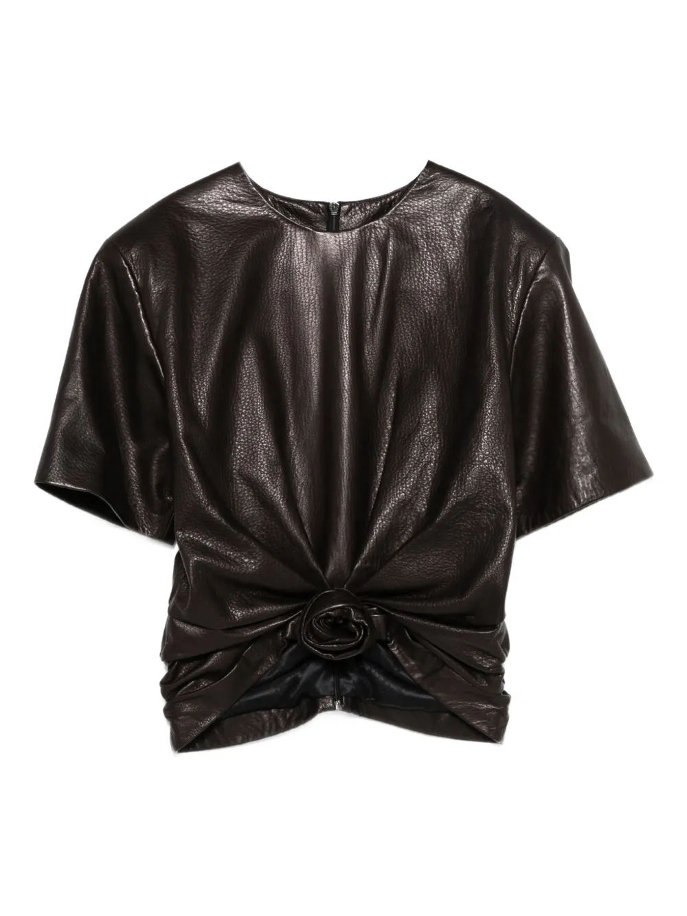 Magda Butrym rose-embellished leather top | Brown | Image 1
