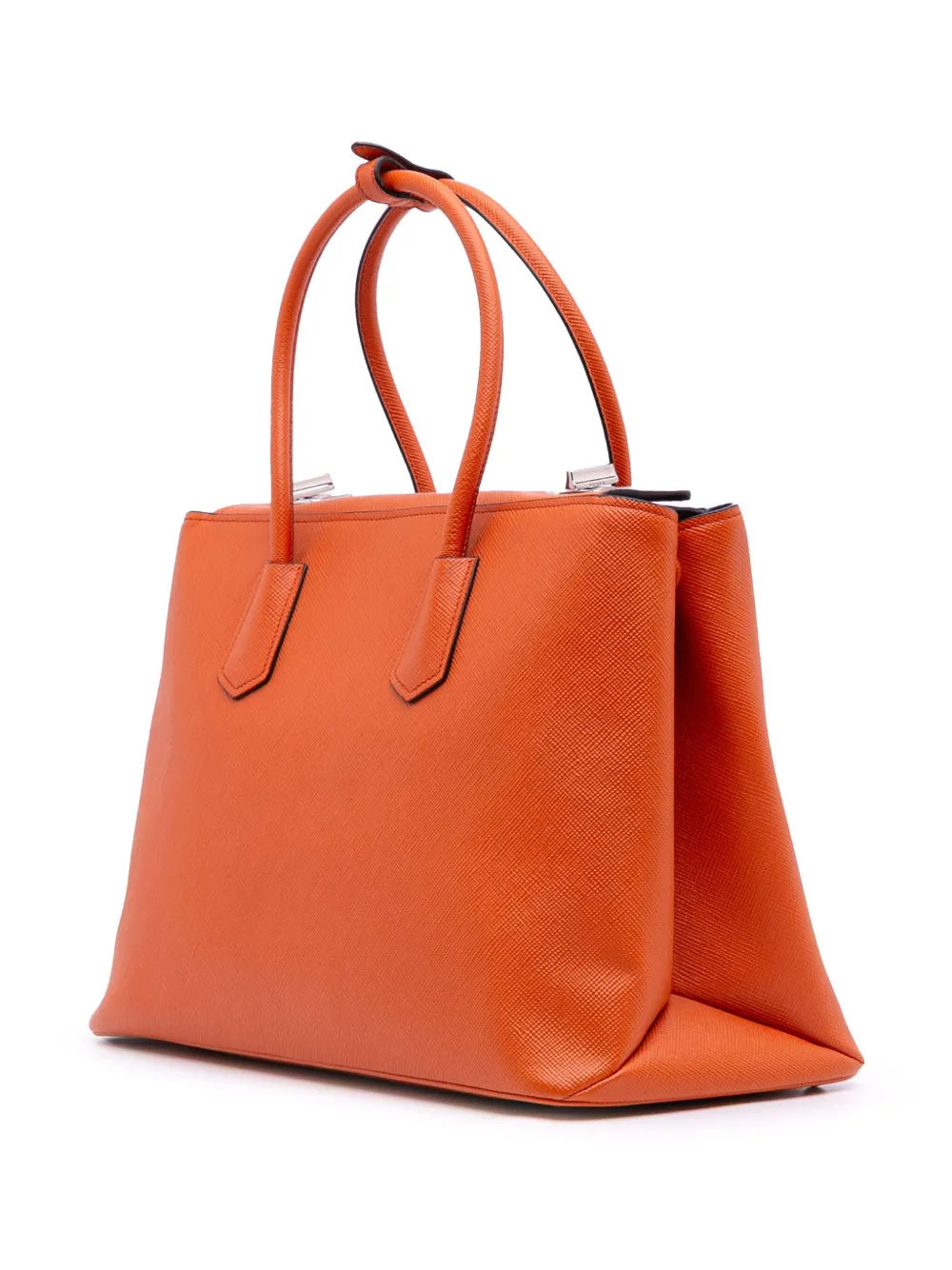 Pre-owned Prada 2000-2025 Saffiano Cuir Turnlock Twin Satchel In Orange