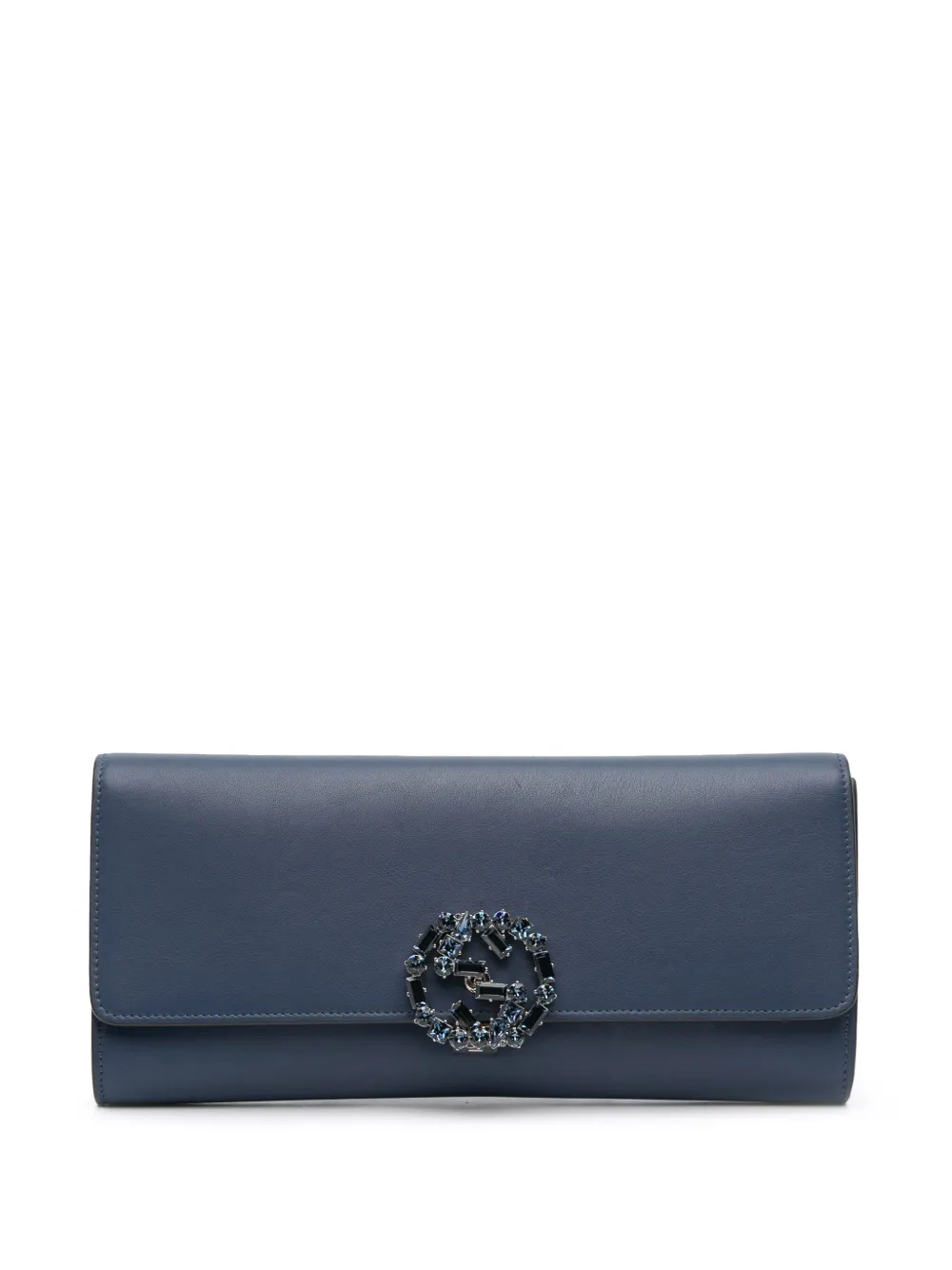 Pre-owned Gucci 2016-2025 Calfskin Crystals Broadway Clutch Bag In Blue