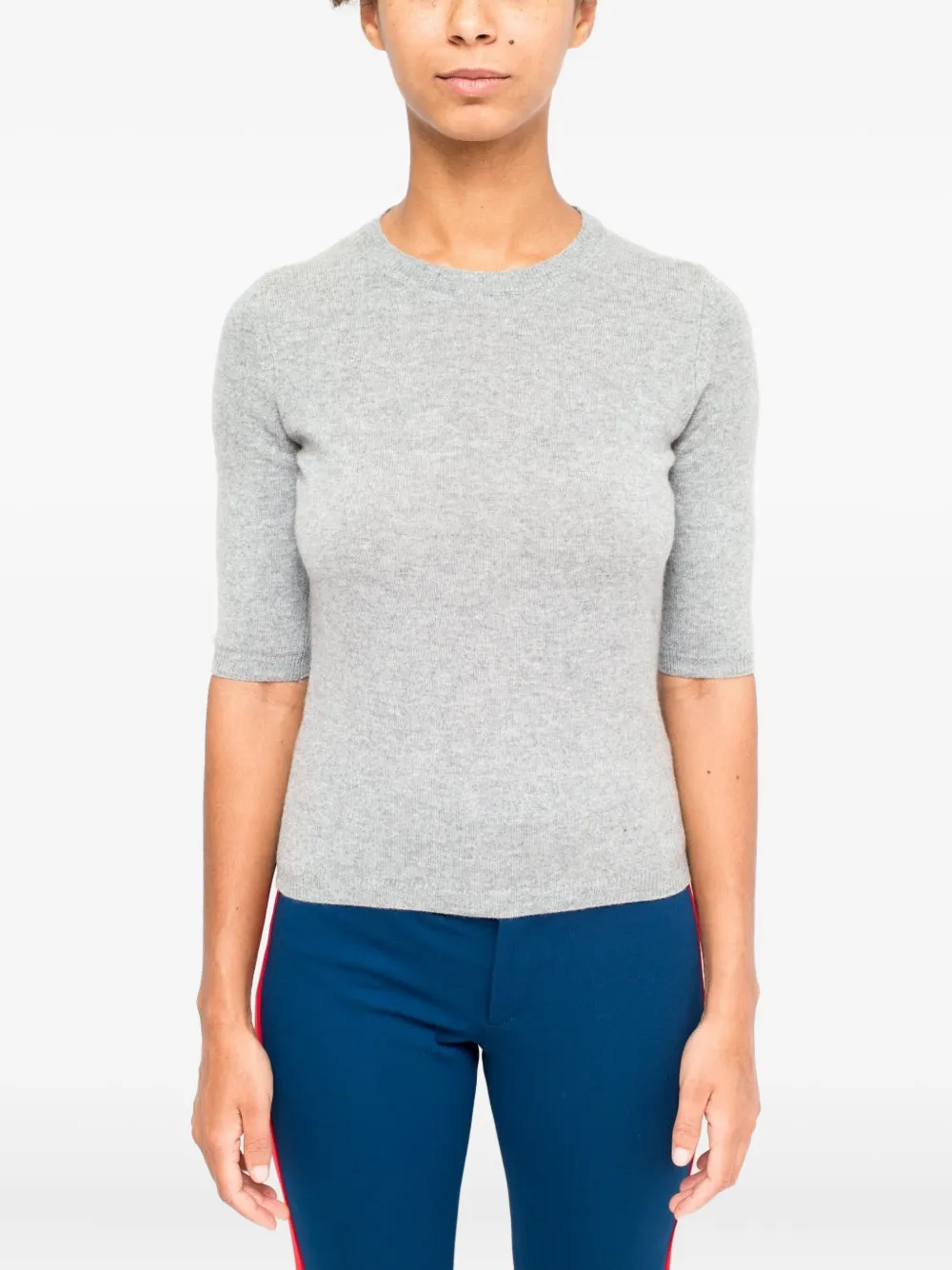 LA ROSE round-neck short-sleeve sweater - Grigio