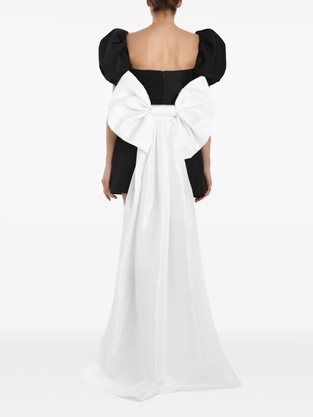 Post Meridiem Puff-sleeve Bow Mini Dress In Black