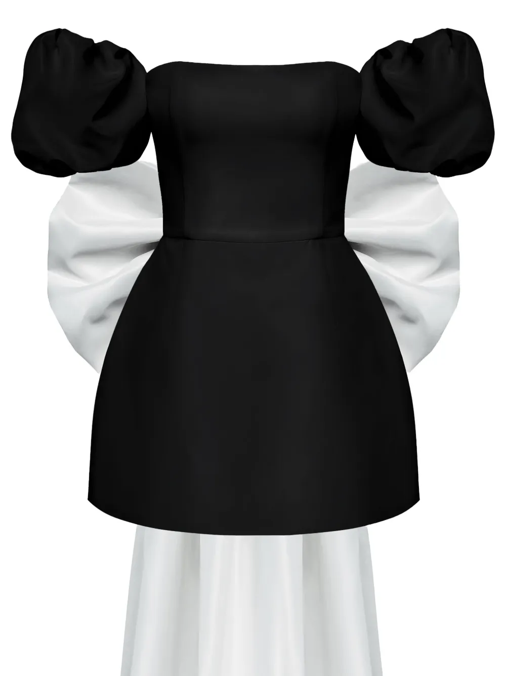 Post Meridiem Puff-sleeve Bow Mini Dress In Black