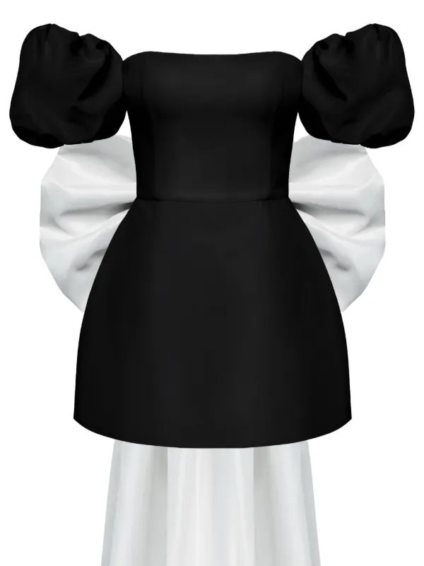 POST MERIDIEM puff-sleeve Bow Mini Dress | Black | FARFETCH ID