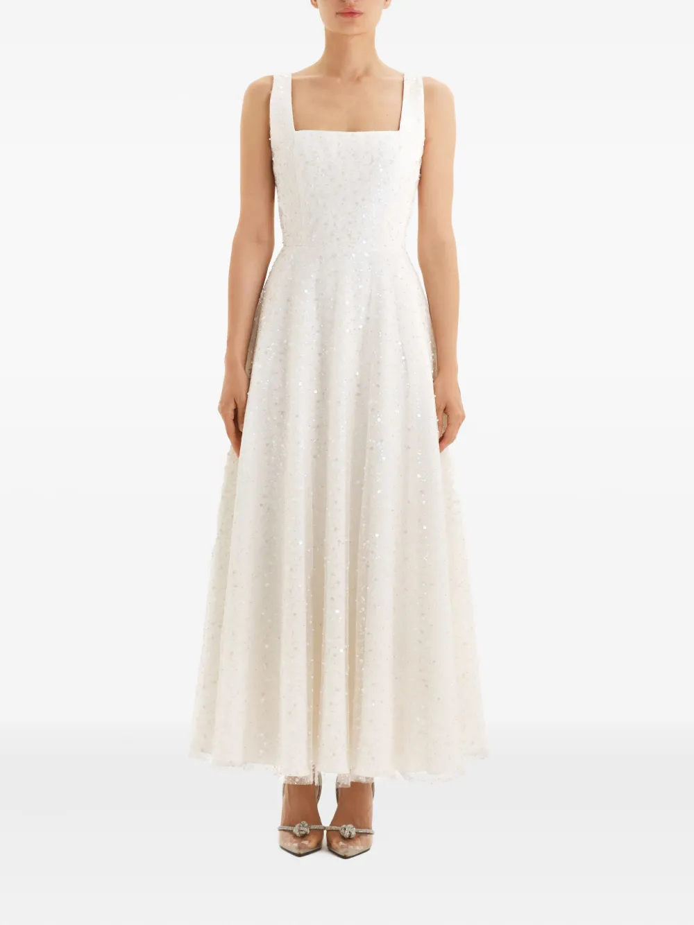 POST MERIDIEM Midi-jurk verfraaid met pailletten - Beige