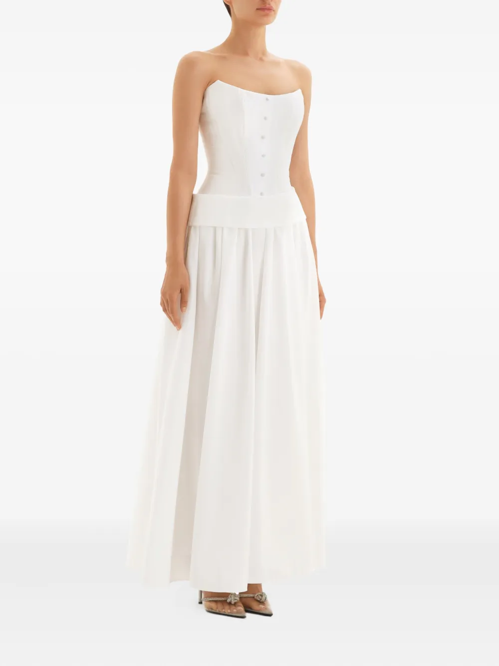 POST MERIDIEM Serment maxi-jurk met knopen en korset-design - Wit