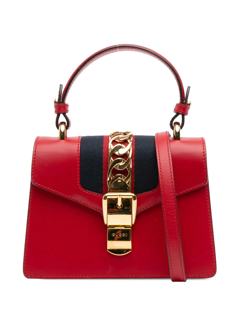 Pre-owned Gucci 2016-2025 Mini Calfskin Sylvie Satchel In Red