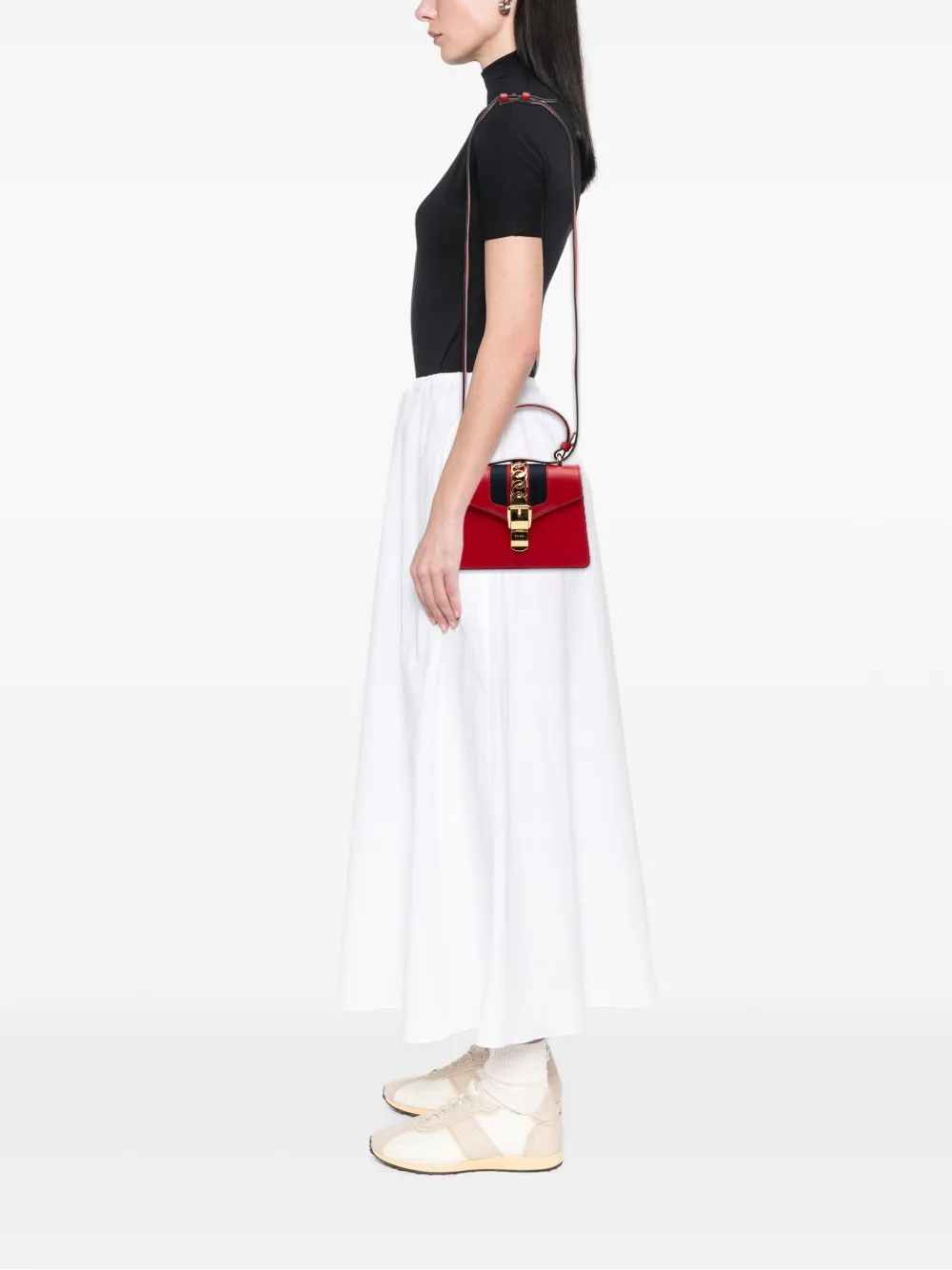 Pre-owned Gucci 2016-2025 Mini Calfskin Sylvie Satchel In Red