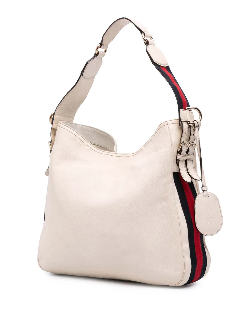 Pre-owned Gucci 2016-2025 Medium Pebbled Calfskin Web Heritage Shoulder Bag In White