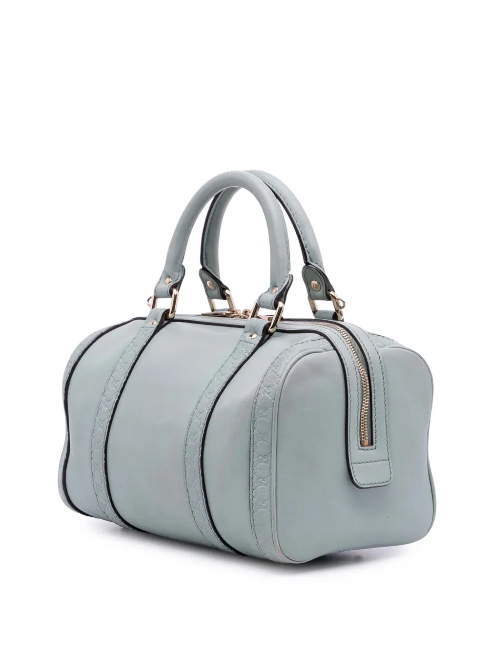 Pre-owned Gucci 2016-2025 Small Microssima Trimmed Leather Joy Boston Bag Satchel In Blue