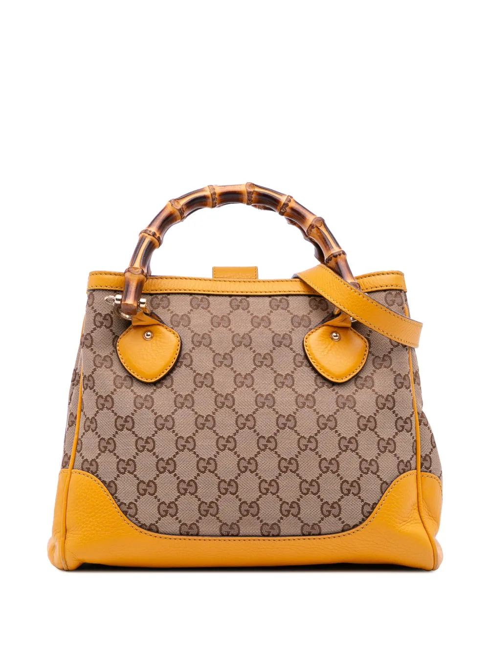 Pre-owned Gucci 2016-2025 Small Gg Canvas Diana Bamboo Top Handle Tote Satchel In Yellow