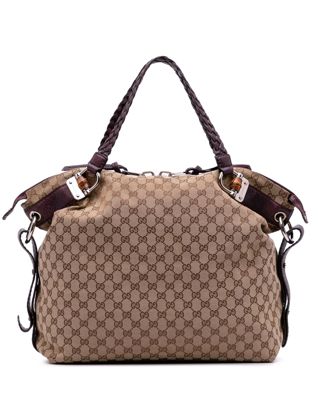 Pre-owned Gucci 2016-2025 Large Gg Canvas Bamboo Bar Tote Bag In Brown