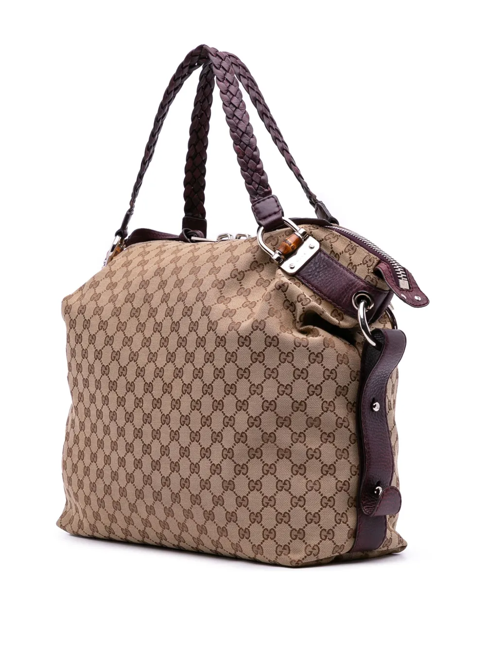 Pre-owned Gucci 2016-2025 Large Gg Canvas Bamboo Bar Tote Bag In Brown