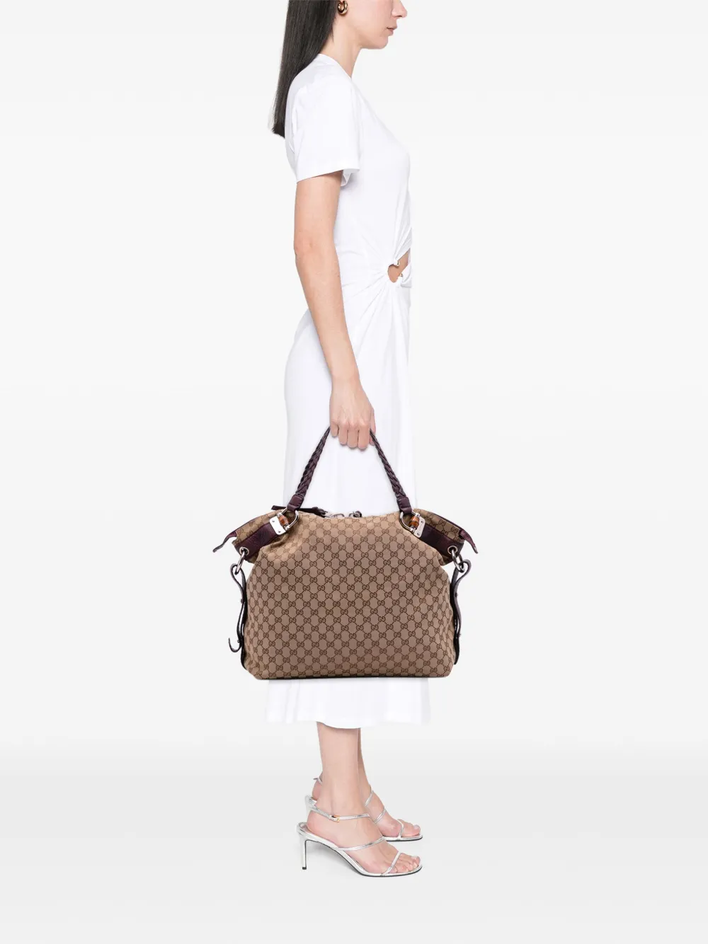 Pre-owned Gucci 2016-2025 Large Gg Canvas Bamboo Bar Tote Bag In Brown