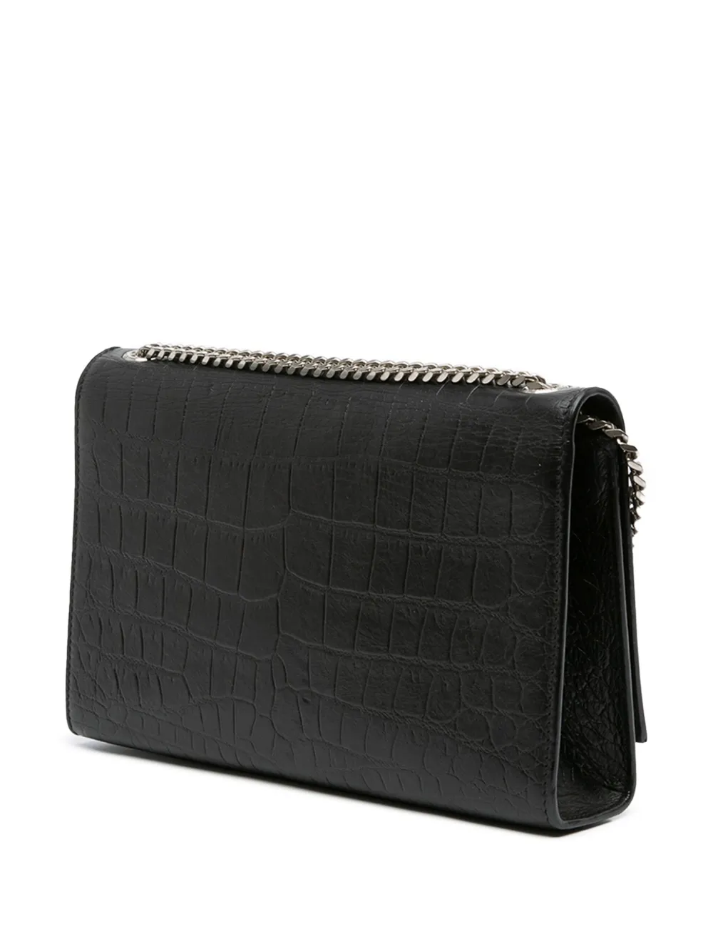 Pre-owned Saint Laurent 2016 Medium Croc Embossed Leather Kate Tassel Crossbody Bag In Black
