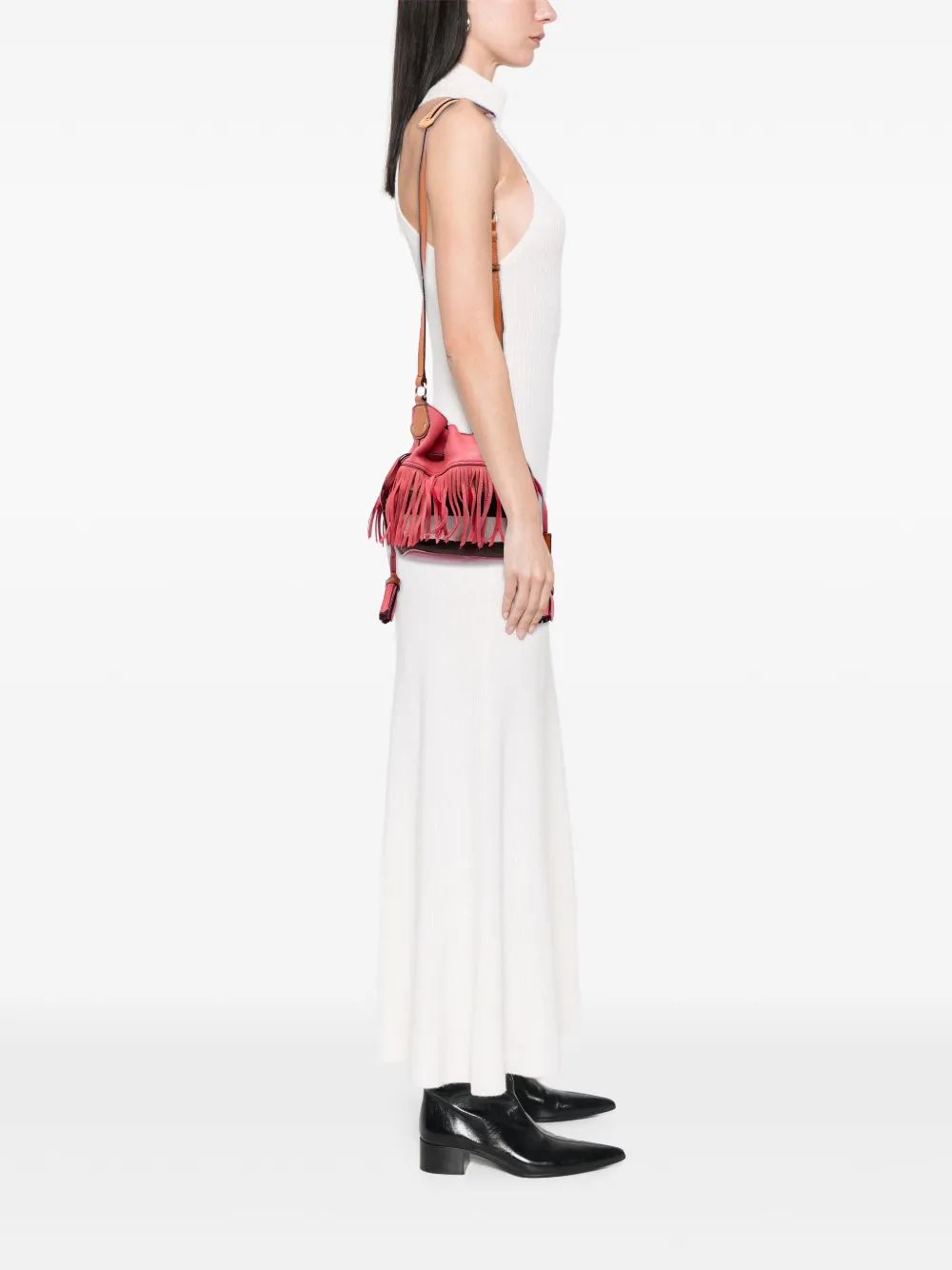 Burberry Pre-Owned 2000-2017 Small Mega Check Canvas and Suede Fringe Belgrove bucket bag | Pre-Owned | Image 2