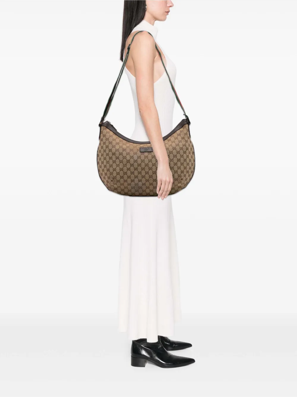 Gucci Pre-Owned 2016-2025 Medium GG Canvas Web Half Moon crossbody bag | Pre-Owned | Image 2