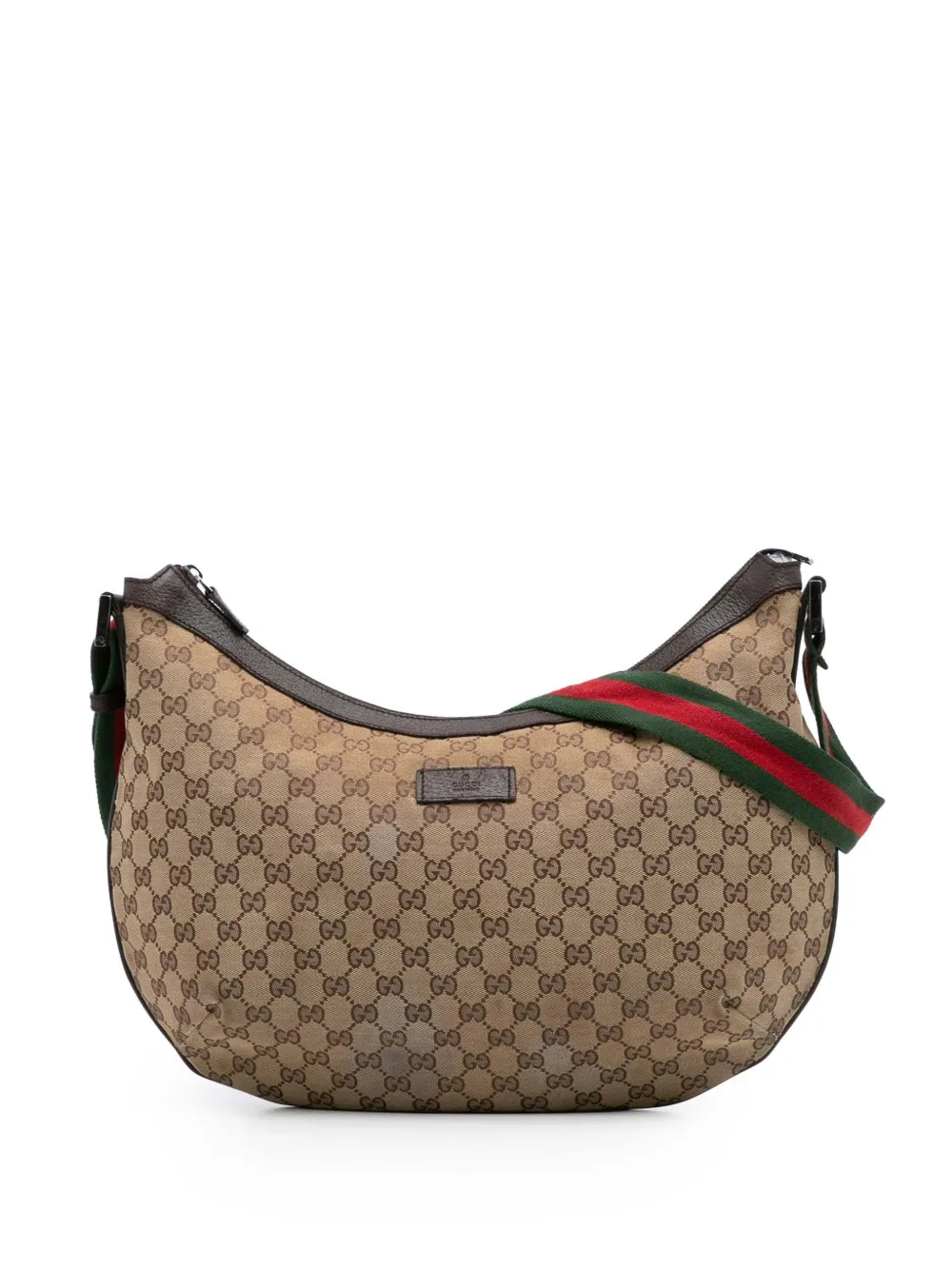 Gucci Pre-Owned 2016-2025 ミディアム GGキャンバス ウェブ ハーフムーン ショルダーバッグ - ブラウン Gucci Pre-Owned 2016-2025 ミディアム GGキャンバス ウェブ ハーフムーン ショルダーバッグ - ブラウン