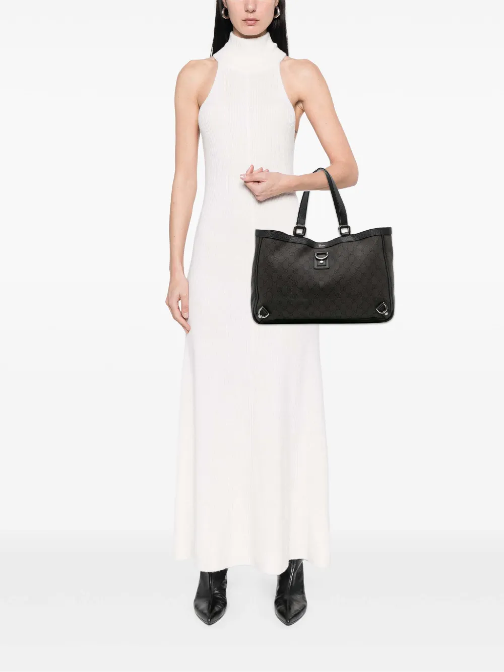 Pre-owned Gucci 2016-2025 Gg Canvas Abbey D Ring Tote Bag In Black