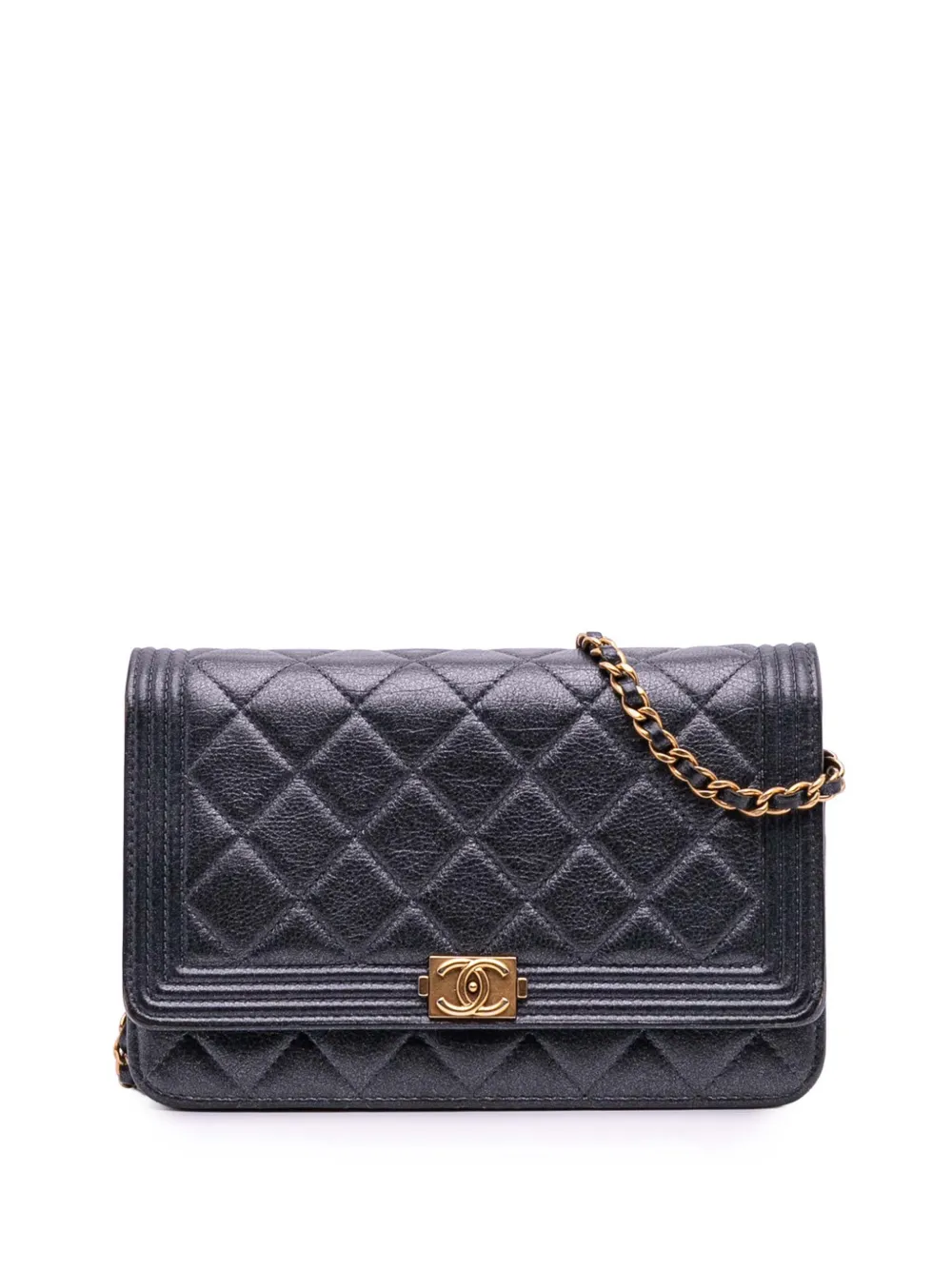 CHANEL Pre-Owned 2014-2015 Quilted Lambskin Boy Wallet On Chain crossbody bag | Black | Image 1