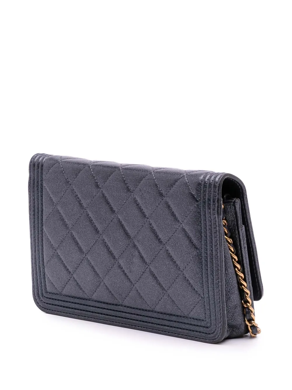 Pre-owned Chanel 2014-2015 Quilted Lambskin Boy Wallet On Chain Crossbody Bag In Black