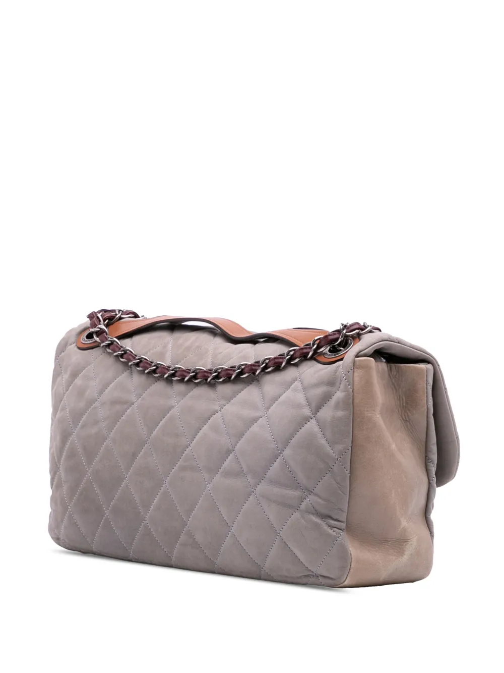 Pre-owned Chanel 2010-2011 Jumbo Iridescent Calfskin In The Mix Flap Satchel In Gray