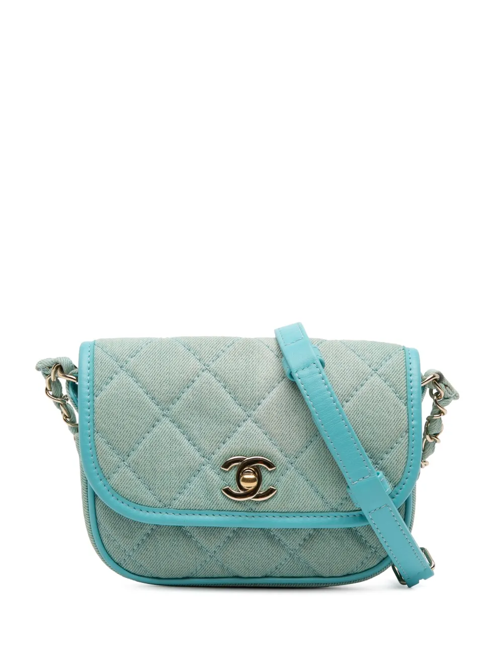 CHANEL Pre-Owned 2021 ミニ ココマーク マトラッセ デニム メッセンジャー フラップ ショルダーバッグ - ブルー CHANEL Pre-Owned 2021 ミニ ココマーク マトラッセ デニム メッセンジャー フラップ ショルダーバッグ - ブルー
