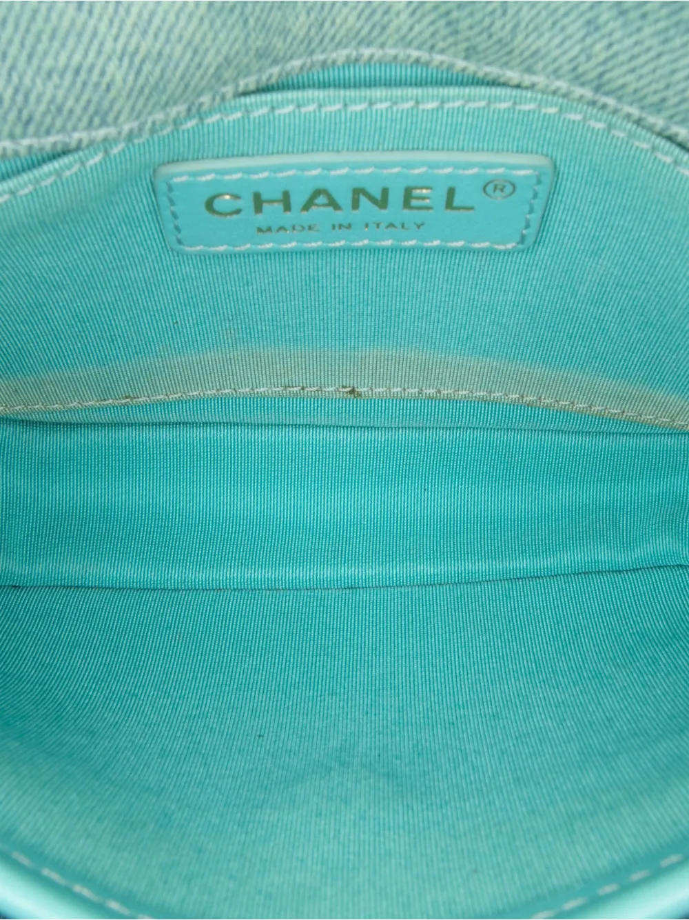 Pre-owned Chanel 2021 Mini Cc Quilted Denim Messenger Flap Crossbody Bag In Blue