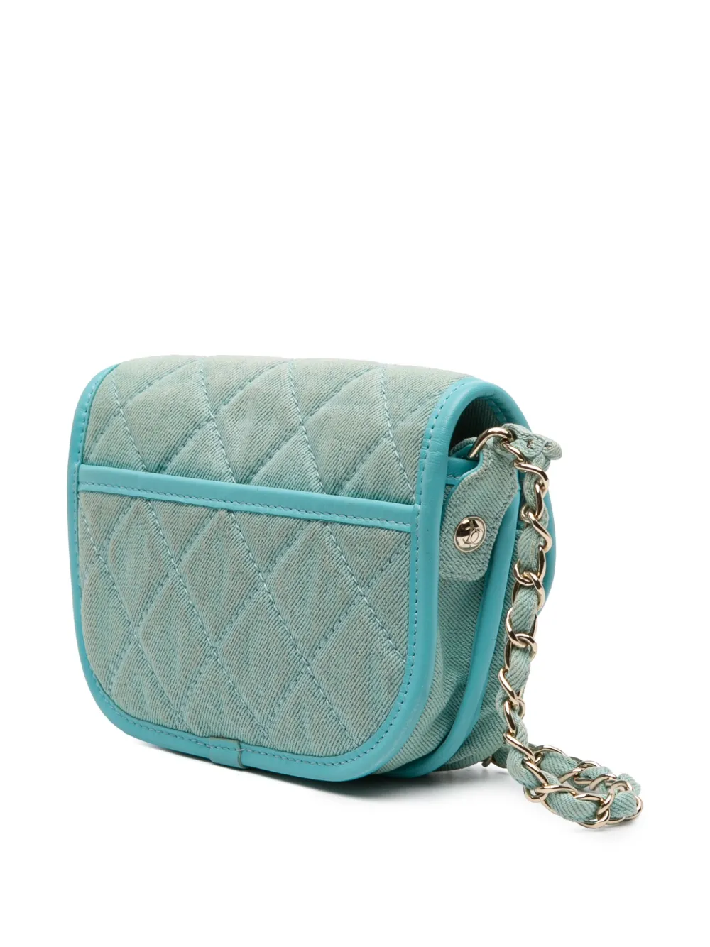 Pre-owned Chanel 2021 Mini Cc Quilted Denim Messenger Flap Crossbody Bag In Blue