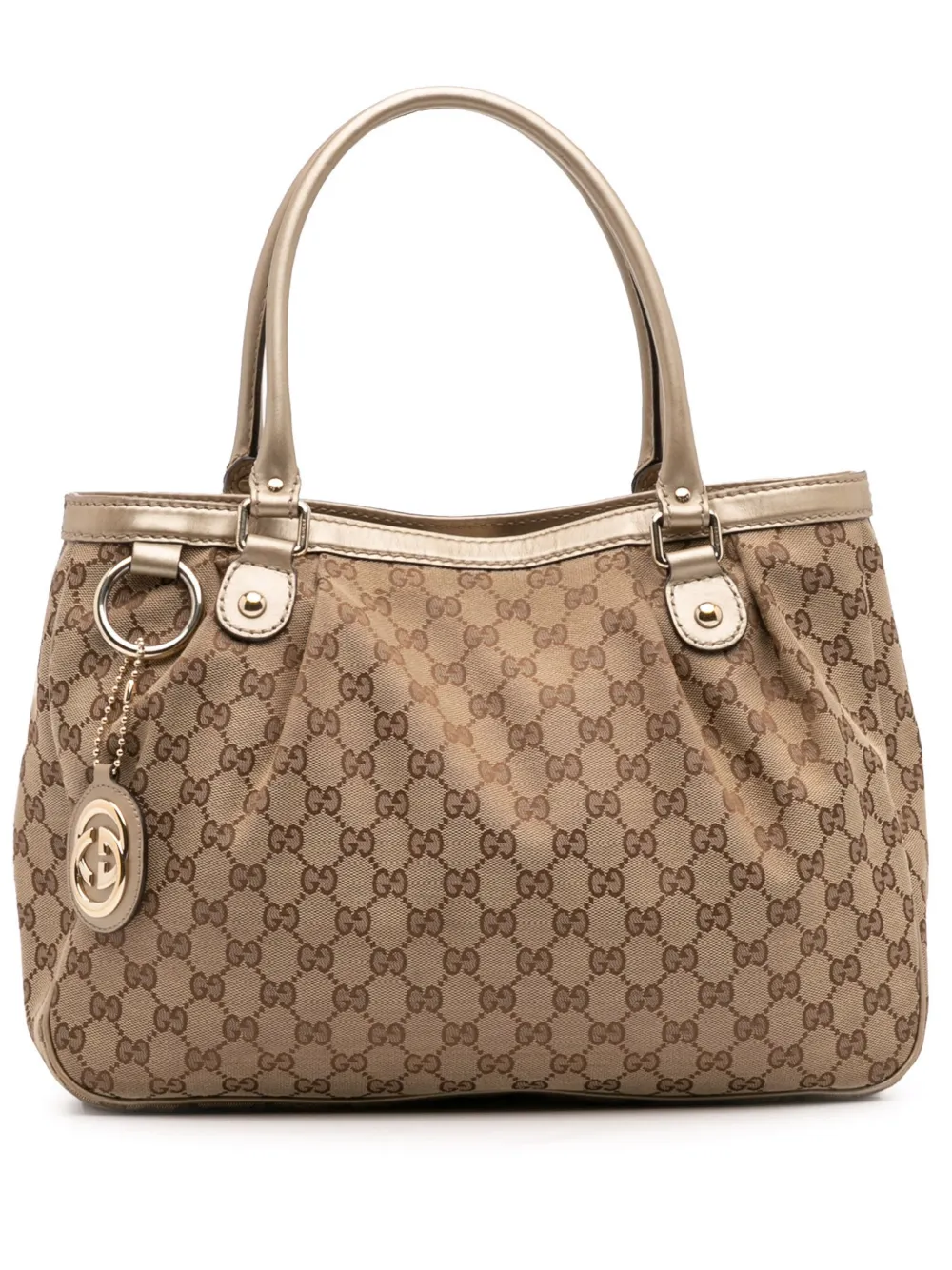 Pre-owned Gucci 2016-2025 Gg Canvas Sukey Tote Bag In Gold