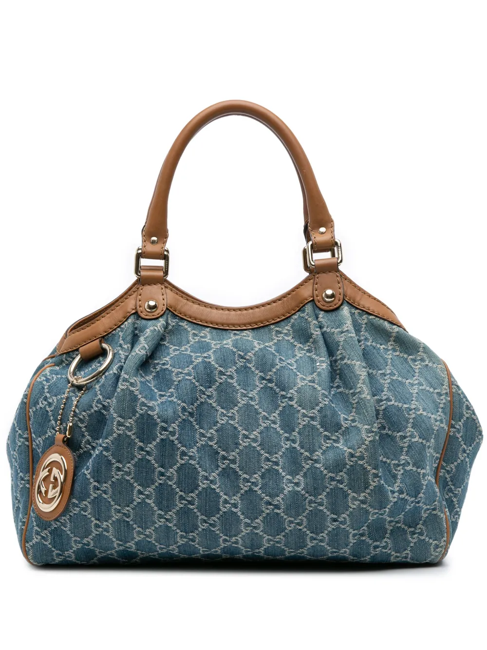 Pre-owned Gucci 2016-2025 Medium Gg Denim Sukey Tote Bag In Blue