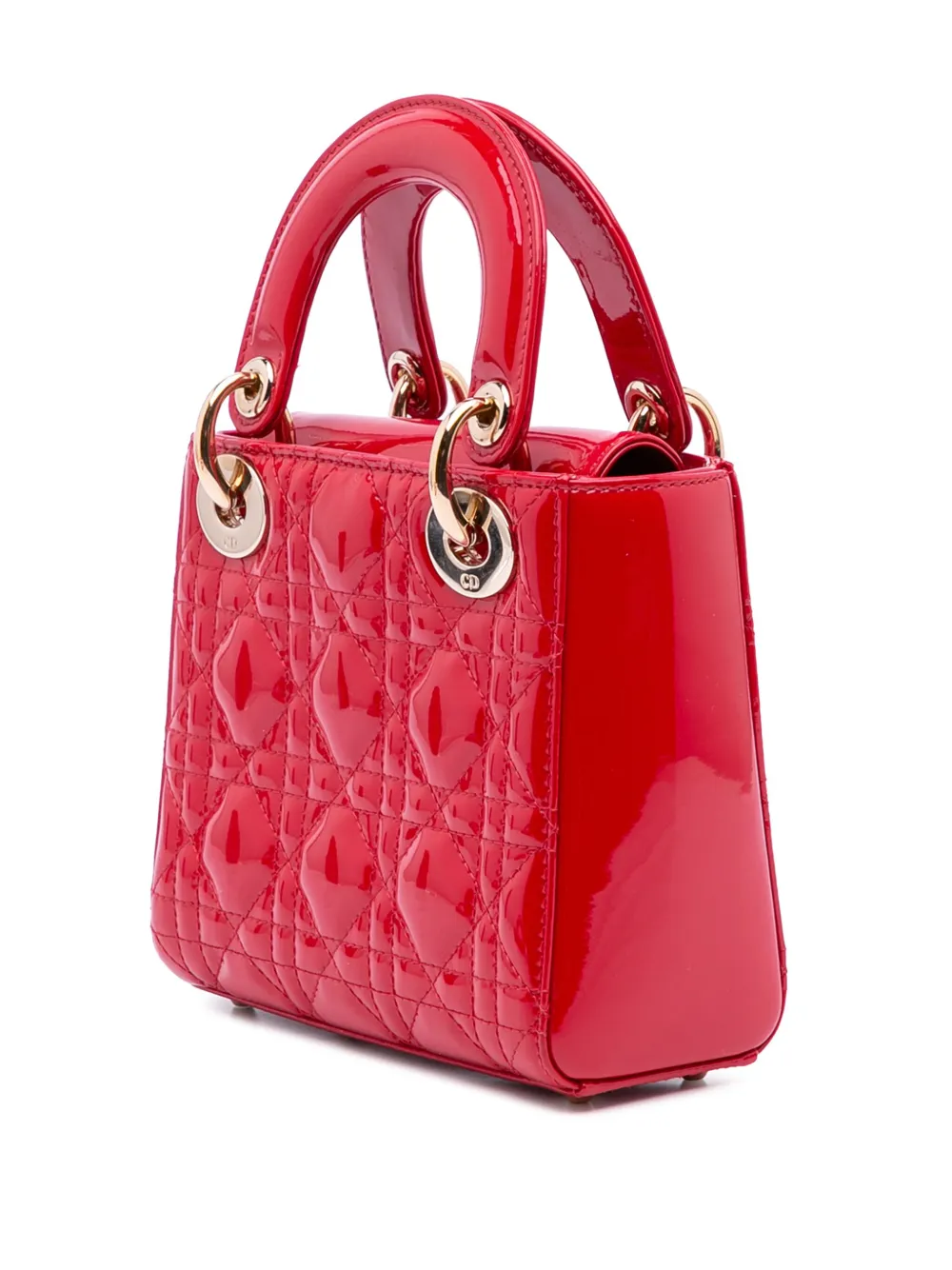 Pre-owned Dior 2016 Mini Patent Cannage Lady  Satchel In Red