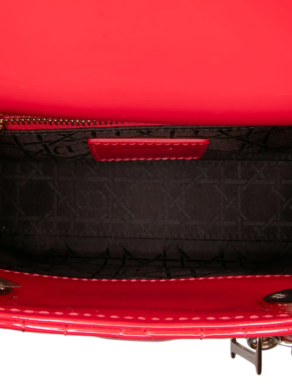 Pre-owned Dior 2016 Mini Patent Cannage Lady  Satchel In Red