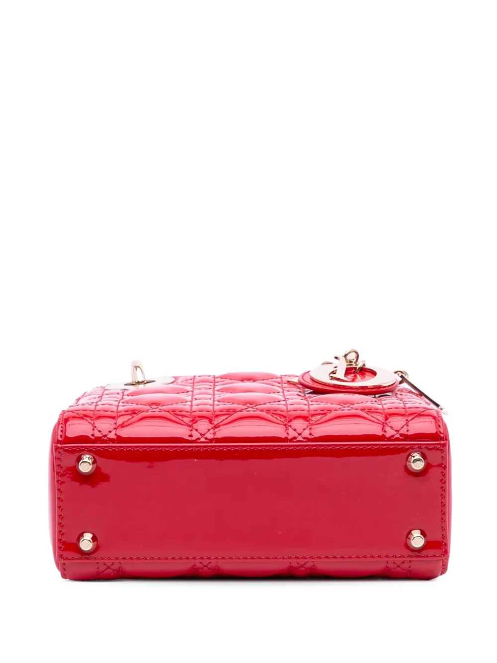 Pre-owned Dior 2016 Mini Patent Cannage Lady  Satchel In Red