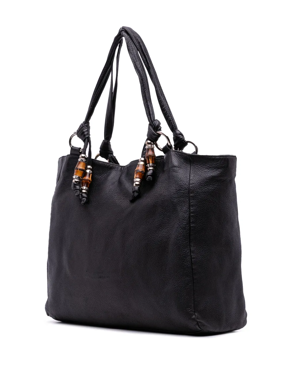 Pre-owned Gucci 2016-2025 Large Pebbled Calfskin Bamboo Jungle Convertible Tote Satchel In Black