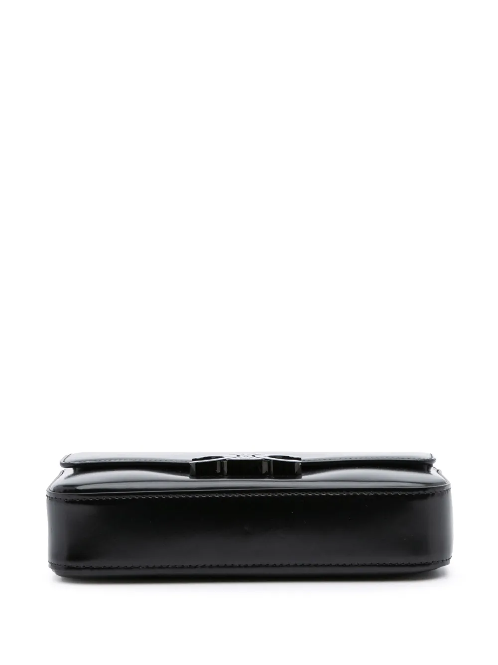 Pre-owned Celine 2022 Smooth Calfskin Cuir Triomphe Chain Shoulder Bag In Black