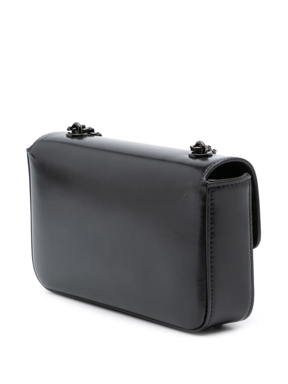 Pre-owned Celine 2022 Smooth Calfskin Cuir Triomphe Chain Shoulder Bag In Black