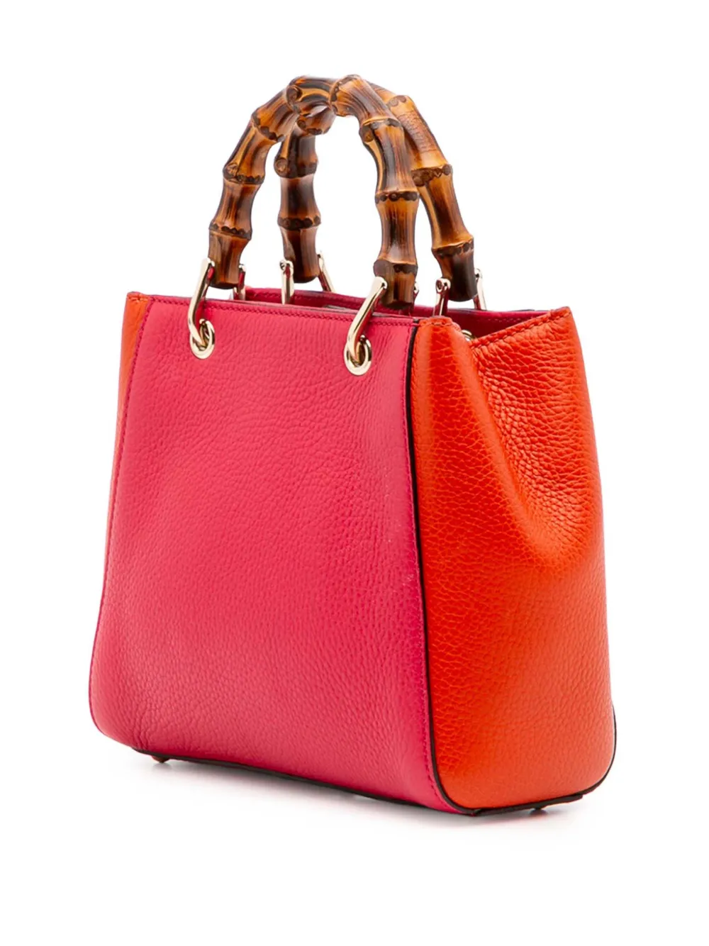 Pre-owned Gucci 2016-2025 Mini Bicolor Calfskin Bamboo Shopper Satchel In Orange