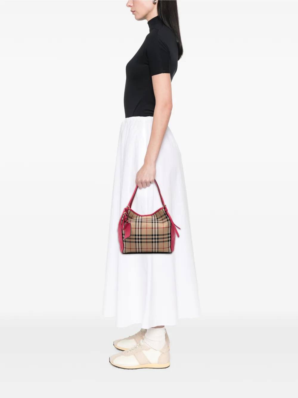 Pre-owned Burberry 2021-2025 Small Haymarket Check Canvas And Leather Canterbury Tote Bag In Brown