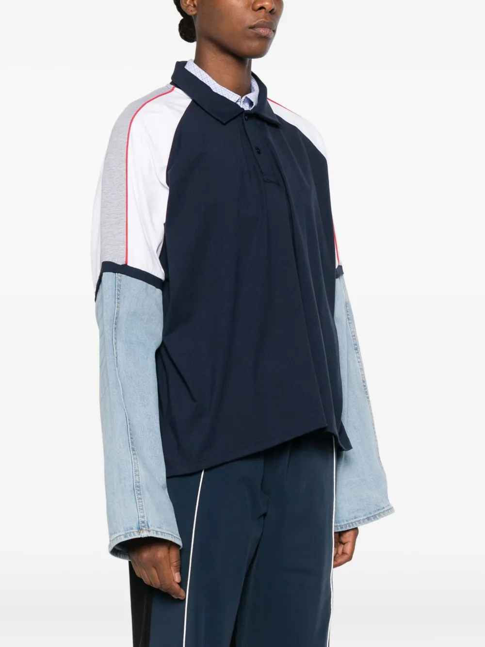  Façon Jacmin Top Denim-panelled Polo Top - Blue 