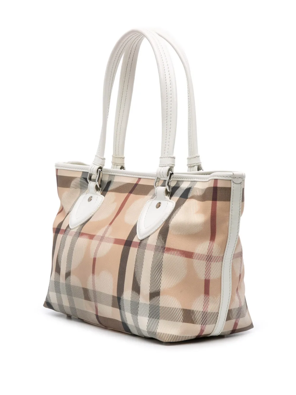 Pre-owned Burberry 2000-2010 House Check Coated Canvas Hearts Gracie Tote Bag In Brown