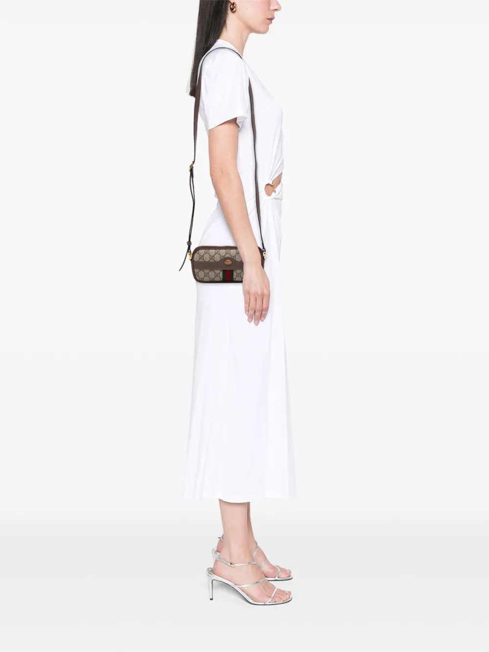 Pre-owned Gucci 2016-2025 Mini Gg Supreme Web Ophidia Crossbody Bag In Brown
