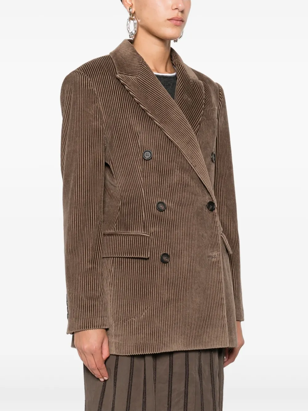 Brunello Cucinelli Corduroy Double-breasted Jacket In Brown