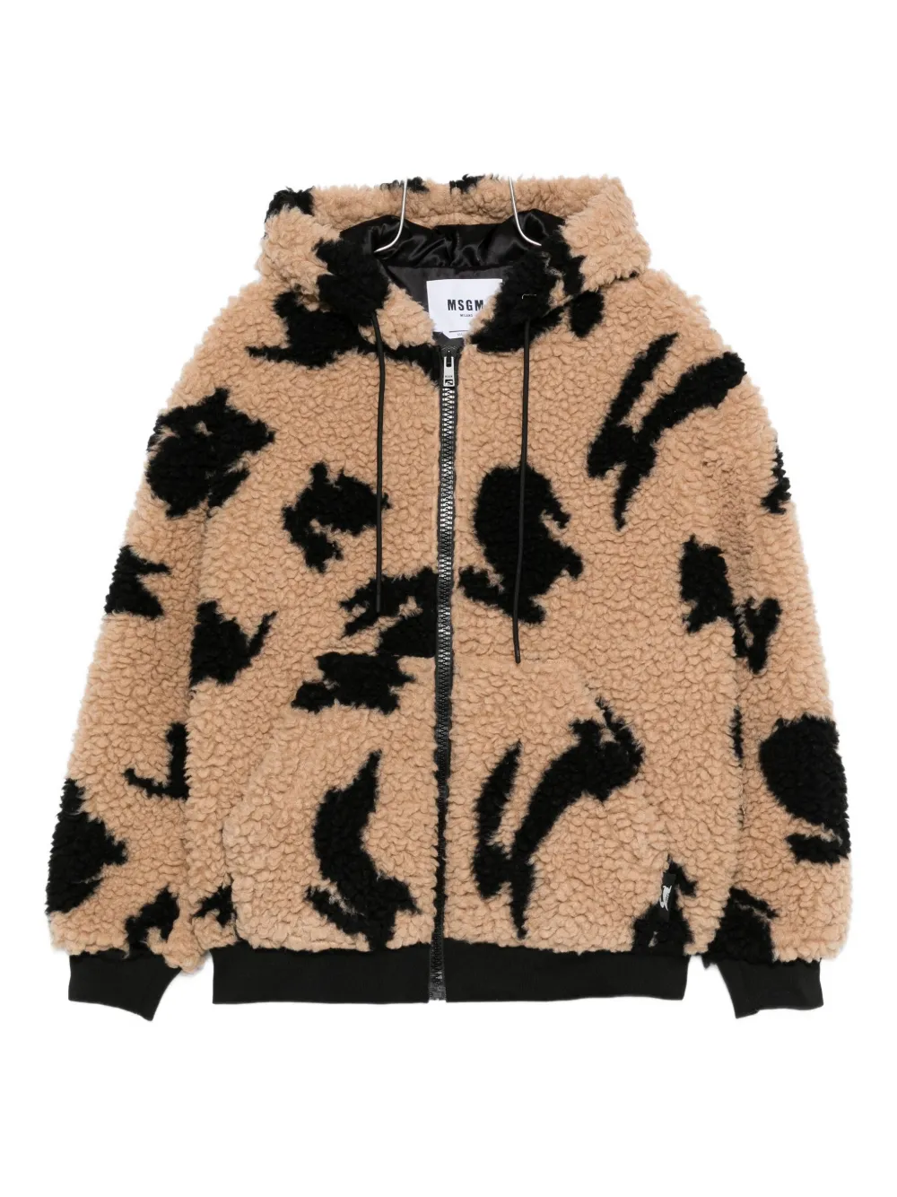 Msgm Rabbit-print Hooded Jacket In Brown